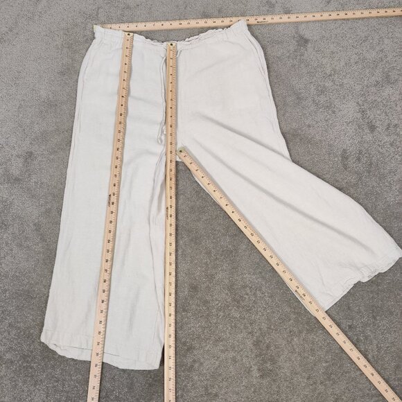 Time and Tru Women's Pants Sz L White Linen Rayon Wide Leg Drawstring Resortwear - Picture 6 of 10